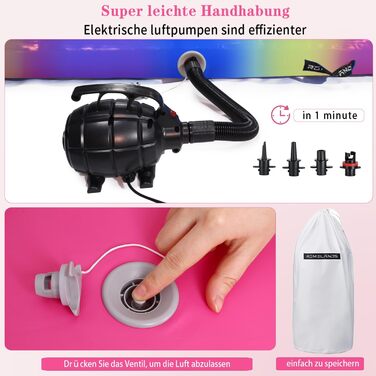 Гімнастичний надувний мат для дому, 3,5 м, у кольорах веселки (з повітряним насосом)