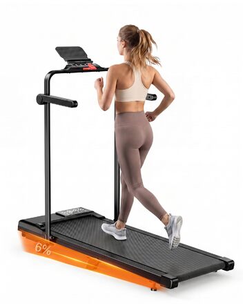 Складана бігова доріжка MJWW Raceable Walking Pad з нахилом 6-9%, 2.5/3.0 HP, керування через додаток, AI-тренування, LED-дисплей, для дому та офісу (чорний глянець, 95 см)