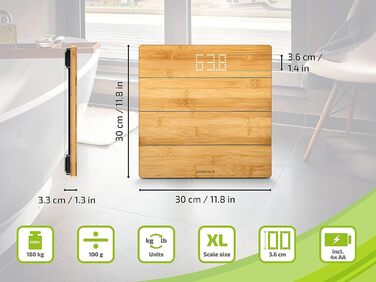 Електронна вага Soehnle Style Sense Bamboo Magic з натурального бамбука, LED-дисплей, прихований екран, до 180 кг, для тіла