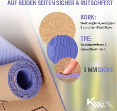 Йога-мат KM-Fit TPE з ременем, нековзка фітнес-мат для пілатесу, гімнастики та тренувань, з чохлом, йога-ременем і масажним м'ячем