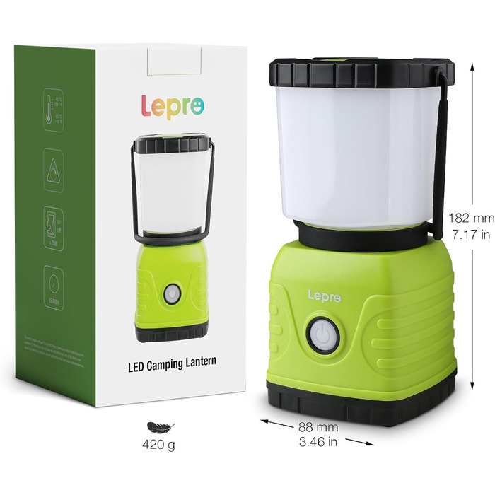 LED кемпінговий ліхтар Lepro, USB, 4 режими, 1300 люмен, з гачком та кільцем