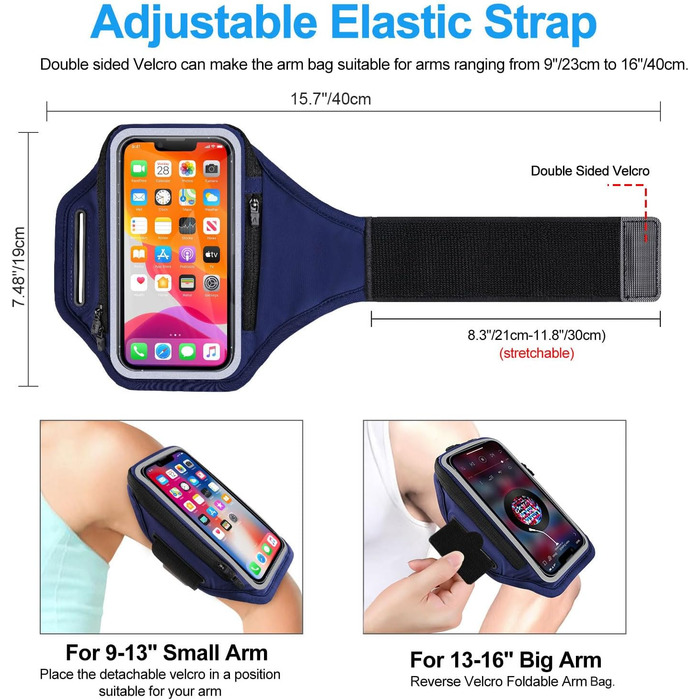 Спортивний браслет для телефону з кишенею для навушників, чохол для телефону для бігу 6.9 дюймів, тримач для iPhone 17 16 15, спортивний браслет, знімний тримач для телефону, для бігу (блакитний)