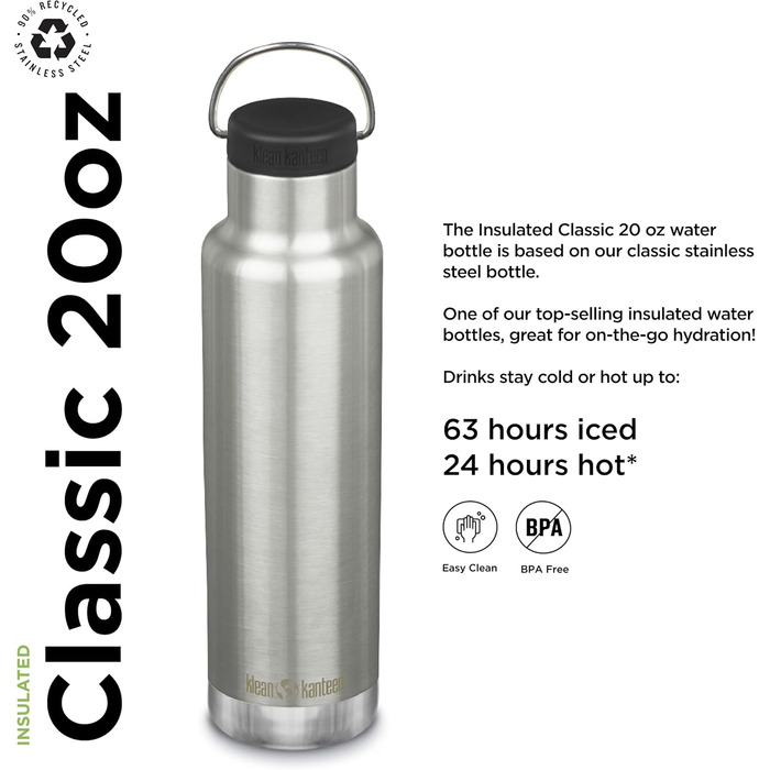Термобутилка Klean Kanteen Classic з петлевою кришкою, неіржавна сталь, універсальний розмір