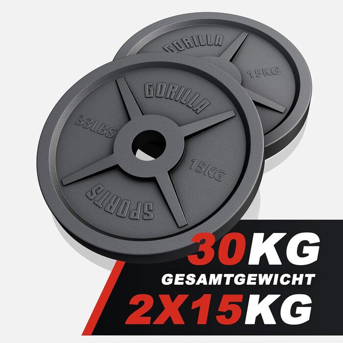 Олімпійські млинці GORILLA SPORTS, чавун, 1,25–30 кг, 50 мм, окремо або набір