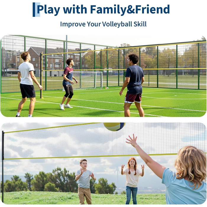 Волейбольне мережеве тренувальний комплект для саду та вулиці – регульована висота, з сумкою, м'ячем, насосом та мотузками. Стабільна самостійна сітка для дітей, підлітків та дорослих, чорний+жовтий