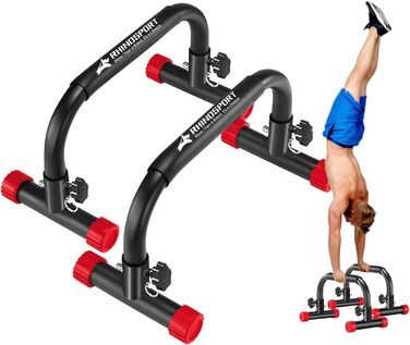 Паралелетки RHINOSPORT для віджимань та витягувань, 25 см висота, 300 кг вантажопідйомність, червоні