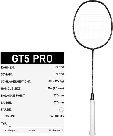 Бадмінтонна ракетка OGEENIER: Графіт, Легка, Професійна, з карбоном, з неслизькою ручкою та сумкою (Чорний)