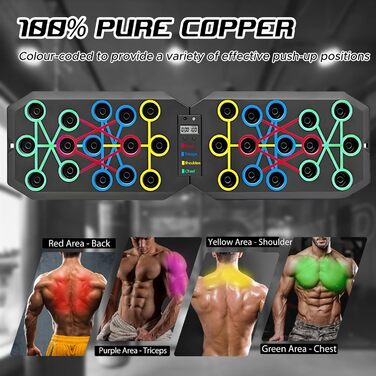Багатофункціональна дошка для віджимань Push-Up Board з таймером-лічильником та 2 еластичними стрічками для тренування м'язів, складана