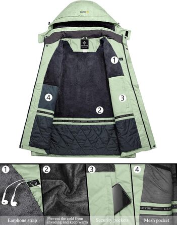 Жіноча гірськолижна куртка GEMYSE, водовідштовхуюча, тепла, вітронепроникна, зимова, зелена (L)