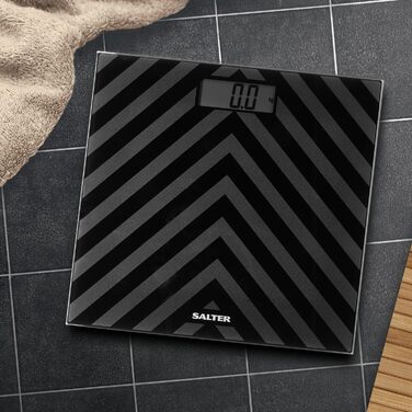 Цифрова ваги для ванної Salter SA00287, скло, 180 кг, чорний Chevron, LCD-дисплей, батарейки, миттєве вимірювання