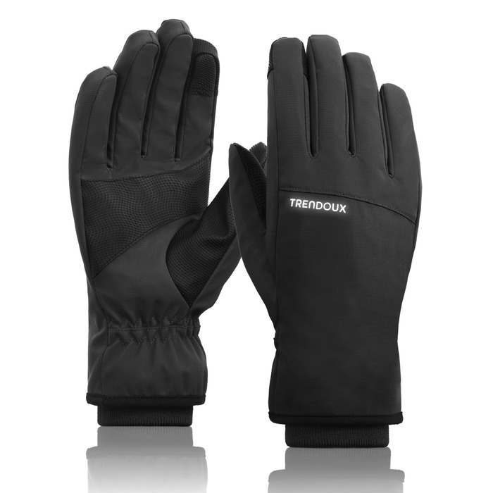 Терморукавички Trendoux для чоловіків та жінок: теплі, водонепроникні, вітронепроникні рукавички для велосипеда, катання на лижах, бігу з підтримкою сенсорного екрану та м'яким флісовим підкладкою, чорні
