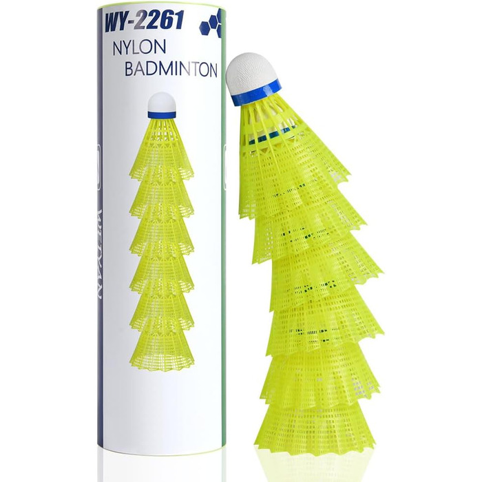 Флінтронік Бадмінтонні м'ячі, 6 шт. Нейлонові м'ячі для бадмінтону, висока стабільність та довговічність, професійні м'ячі для тренувань в приміщенні та на вулиці, відпочинок, спорт, білий (6 шт., жовтий)