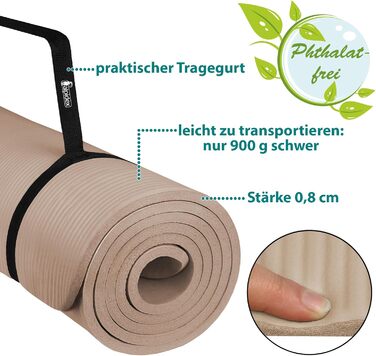 Йога мат ALPIDEX 183x60x0.8 см - Антиковзка, для фітнесу, пілатесу, йоги та гімнастики, з E-Book та ремінком