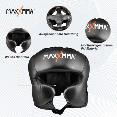 Захисний шолом MaxxMMA L/XL для боксу, MMA, кікбоксингу, спарингів, карате, тхеквондо, чорний