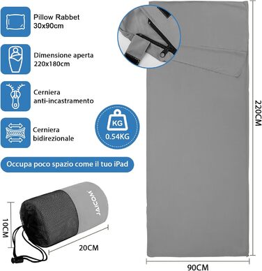 Легкий шовковий спальний мішок для подорожей 2в1, мікрофібра, компактний, для кемпінгу, туризму, готелів, зелений (сріблясто-сірий)