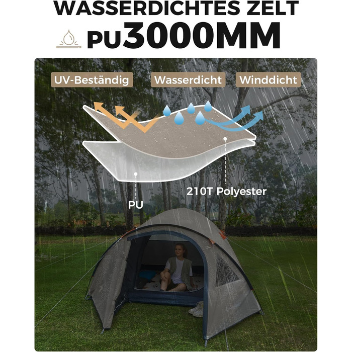 Намет KingCamp для 4 особи: просторий, водонепроникний (PU3000mm), 4-сезонний, легкий. Ідеально для кемпінгу, трекінгу та відпочинку на природі. Бежевий колір.