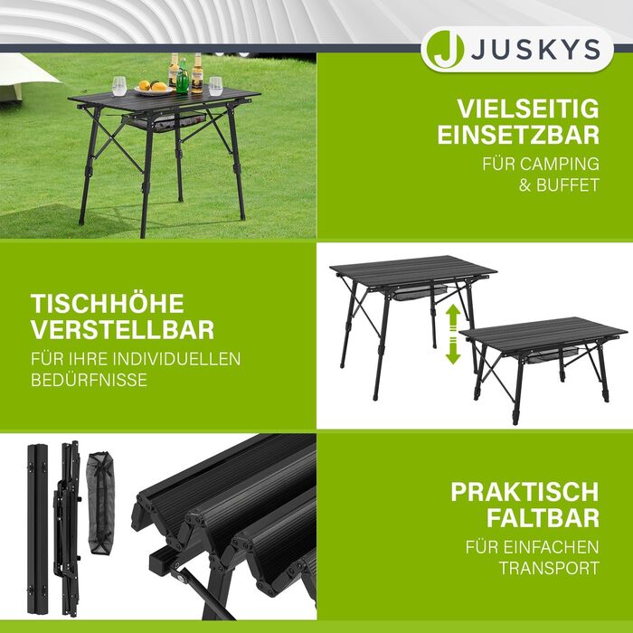 Стол для кемпінгу Juskys Picco - алюмінієвий, 90 x 52 см, легкий, складний, регульований по висоті - для кемпінгу, саду, відпочинку на природі. Чорний.