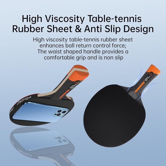 Набір для настільного тенісу PONGBOT Five-Star з жорстким кейсом, карбонове волокно, 7-шарова лопасть, преміум-гума, для змагань та серйозних гравців