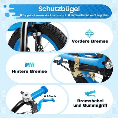 Дитяче велосипед 12 дюймів з регульованою висотою сидіння, з додатковими колесами та кошиком, для хлопчиків та дівчаток 2-5 років, блакитний