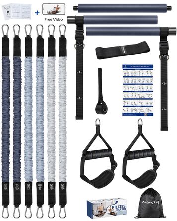 Набір для пілатесу з еластичними стрічками та стержнем для силових тренувань, 180LBS/140LBS/240LBS/360LBS, фітнес-стрічки, сірий