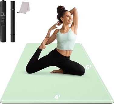 Килимок для йоги CAMBIVO XXL 183x122 см, товщина 6/8/10/12 мм, неслизький, TPE, для фітнесу, пілатесу, гімнастики, з рушником (183*122*0.6 см, м'ятний)