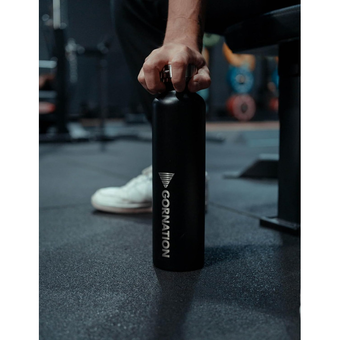 Термос-бутилка GORNATION 1000 мл, нержавіюча сталь, вакуумна ізоляція, BPA-free, для води та напоїв, з ручкою, для спорту, школи, outdoor, матова чорна