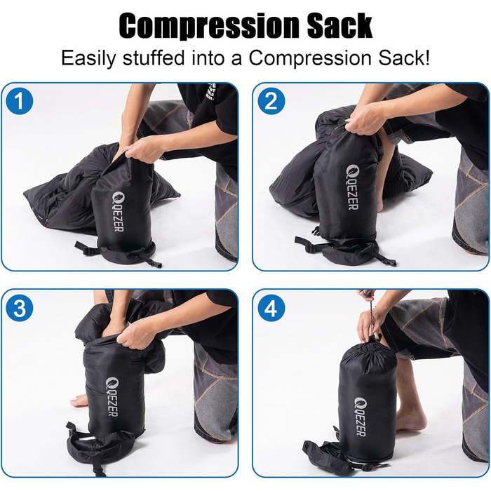 Спальний мішок ультралегкий, компактний для кемпінгу та трекінгу, 3-4 сезони, Outdoor/Indoor (Чорний, 0°C)