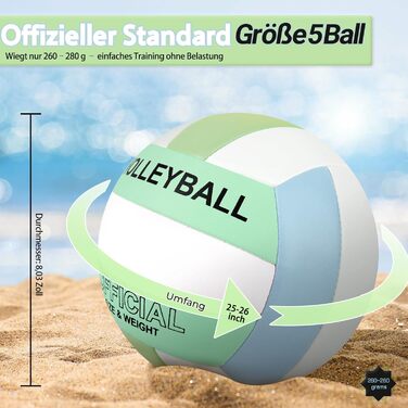 Волейбольний м'яч Bibykivn Official Size 5: водовідштовхуючий, з насосом, PVC-покриття, для пляжу, басейну та спорту (блакитно-зелений)