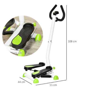 HOMCOM Stepper Fitness Swing Stepper з LCD екраном і ручкою, велотренажер для дому до 100 кг, сталь ABS, зелений, 55 x 44 x 108 см
