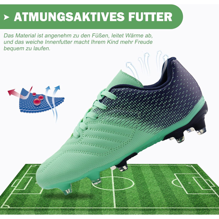 Дитячі футбольні бутси JABASIC для хлопчиків та дівчаток, спортивні, для гри на відкритих майданчиках (37 EU, зелений морський колір)
