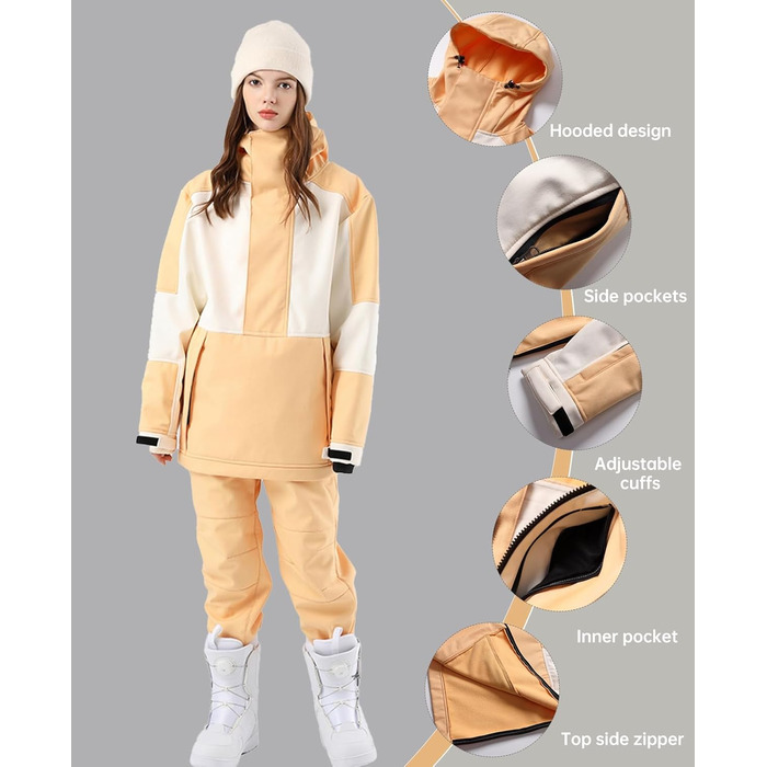 Комбінезон для сноуборду та лижного спорту HOUZONIY (XL, Khaki) - теплий, непромокаючий, з капюшоном