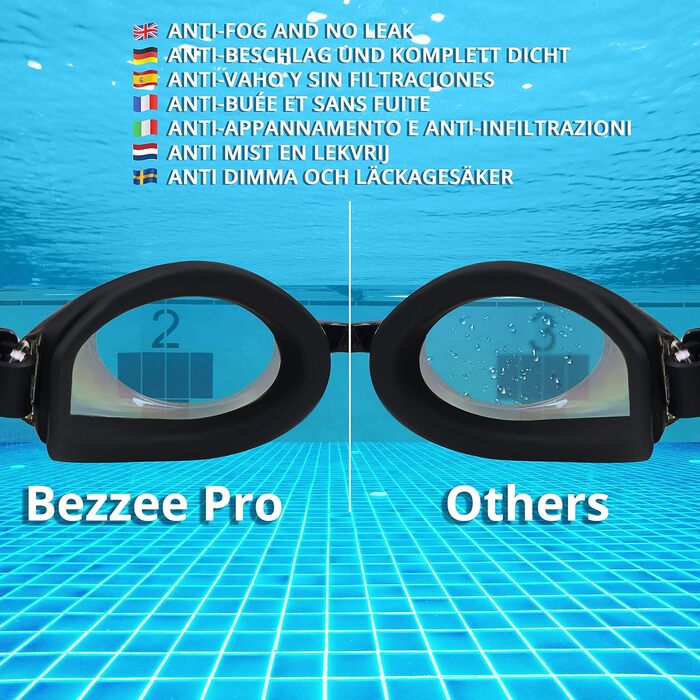 Дитячі окуляри для плавання BEZZEE PRO, чорні, захист від UV, антипротікання, дзеркальні лінзи, з кейсом і 3 змінними переніссями, для хлопчиків і дівчат 4-12 років