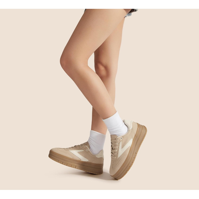 Жіночі туфлі на платформі Lucky Step з гумовою підошвою та замшею - ретро дизайн, товста підошва для тенісу та повсякденного носіння (40 EU, Бежеві)