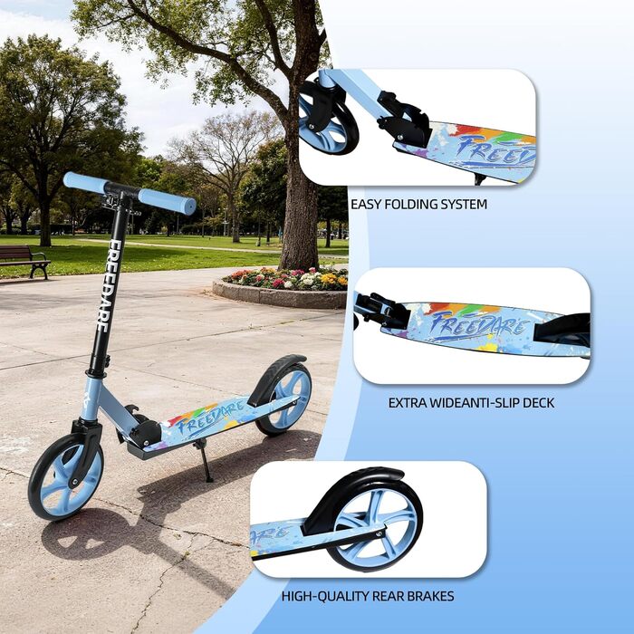 Самокат FREEDARE Cityroller складний для дітей та дорослих, колеса 200мм, до 100кг, блакитний