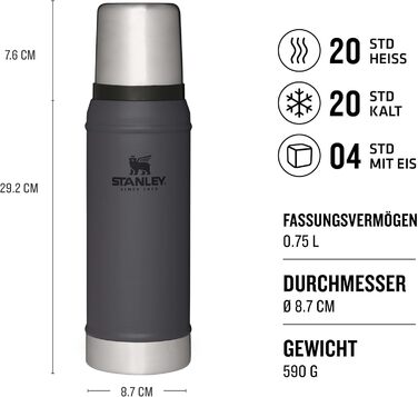 Термос Stanley Classic Legendary 750 мл, нержавіюча сталь, зберігає тепло/холод 20 годин, BPA-free, для напоїв, чорний