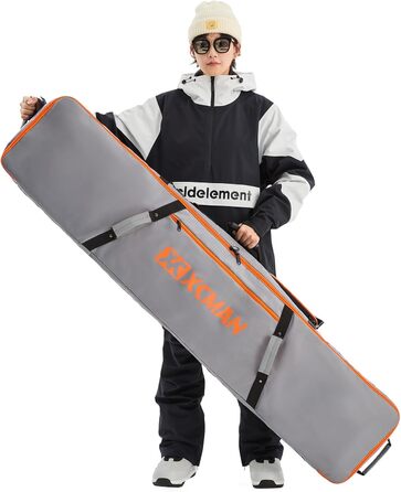 Чохол для сноуборду XCMAN для подорожей літаком – повністю м'який, водонепроникний, для сноуборду та черевиків (сірий, 158 см)