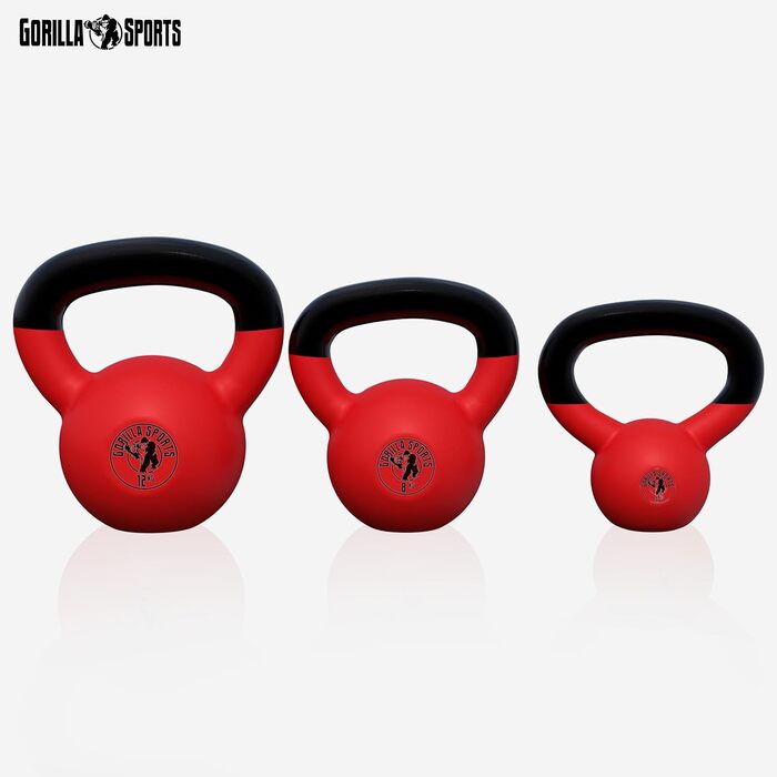Kettlebell GORILLA SPORTS 2-32 кг, чавунна, з вініловим покриттям, для фітнесу та тренувань