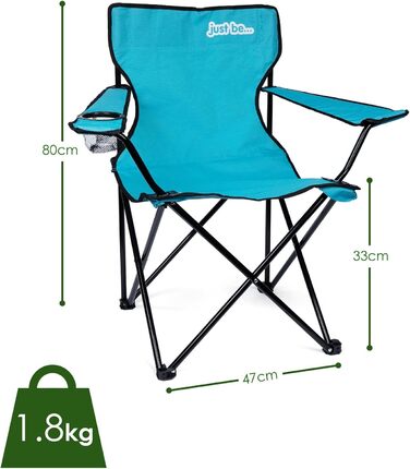 Крісло для кемпінгу, складане рибальське крісло з підлокітниками та тримачем для напоїв, блакитне