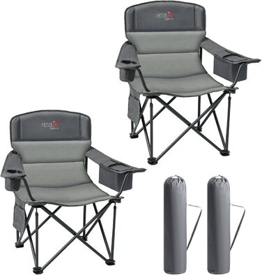 Крісло для кемпінгу складне RELAX FIELD 200 кг з підстаканником та сумкою-холодильником, для риболовлі та відпочинку на природі (Сірий, 2 шт.)