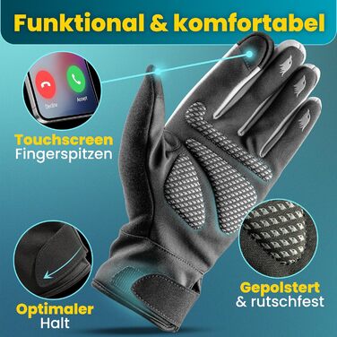 Водонепроникні велосипедні рукавички Vakenta® з ізоляцією 3M | З малюнком та зчепленням | Зимові та перехідні рукавички [для чоловіків та жінок] з функцією сенсорного екрану - GoRider. Час переходу (до 6°C, 2-шарові) (Повністю світловідбиваючі/Срібні, XXL