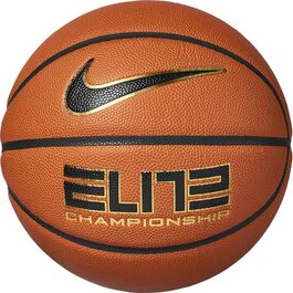 Баскетбольний м'яч Nike Elite Championship 8P 2.0, гумово-шкіряний, розмір 7, бурштиновий/чорний/золотий