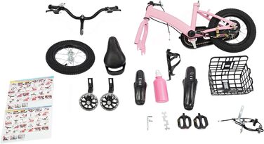 Дитяче велосипед 12 дюймів з регульованою висотою сідла, для дітей 2-5 років. Тренувальний велосипед з додатковими колесами, кошиком та пляшкою. Підходить для дівчаток та хлопчиків (Рожевий)