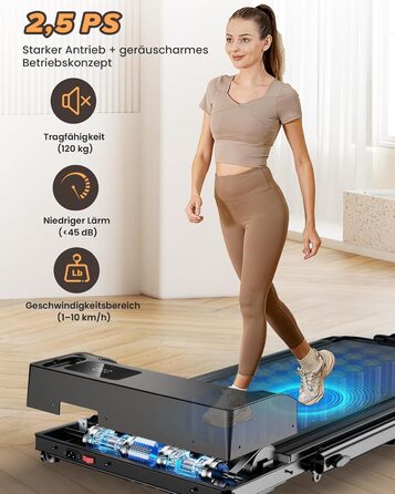 Біговий доріжка для дому складний 2 в 1, Walking Pad з регульованим столом, 1-10 км/год, LED-дисплеєм, пульт дистанційного керування, 2.5 PS, 120 кг, з підлокітниками