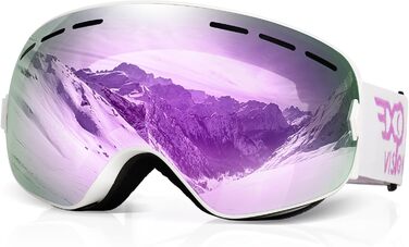 Снігові окуляри EXP VISION для чоловіків, жінок та молоді. Захист 100% UV400, антизапітніння, сумісні з окулярами. Сферична змінна лінза. Колір: фіолетовий.