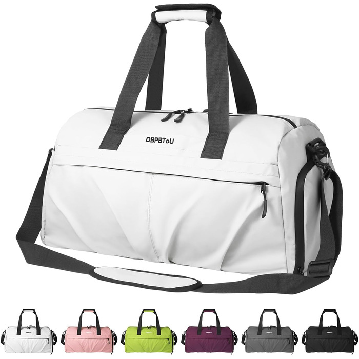 Спортивна сумка для жінок та чоловіків з жорстким матеріалом, дорожня сумка з відділенням для взуття, дві вентиляційні отвори та відділення для мокрого одягу, водонепроникна сумка-вікендер, спортивна сумка/сумка для плавання/сауни (Зелена) (Перлове білий)