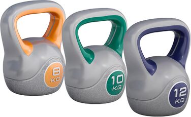Kettlebell GORILLA SPORTS пластиковий 2–20 кг, набір 30 кг (8+10+12 кг), гиря для фітнесу та тренувань, окремо або в комплекті, з підставкою/без, для дому та спортзалу