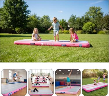 ALIFUN Гімнастичний надувний мат для гімнастики та акробатики надувний, 2м/3м/4м/6м, 10/20см заввишки, з насосом, для дому, фітнесу, тренувань, чирлідингу, басейну, рожевий, 300x100x20 см