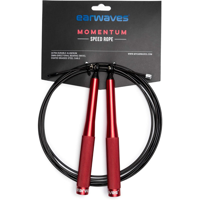 Спортивна скакалка Earwaves Momentum зі сталевим тросом у PVC-покритті та алюмінієвими ручками, 3 метри, червона (з додатковим кабелем)