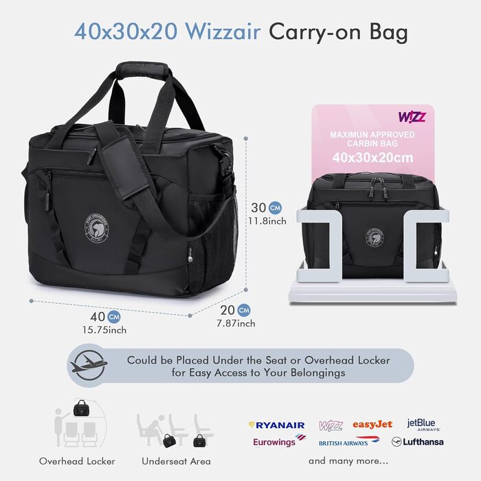 Чоловіча спортивна сумка BAGZY 40x30x20 для ручної поклажі Wizzair з відділенням для взуття, водонепроникна, дорожня, для спортзалу, тренувань, подорожей