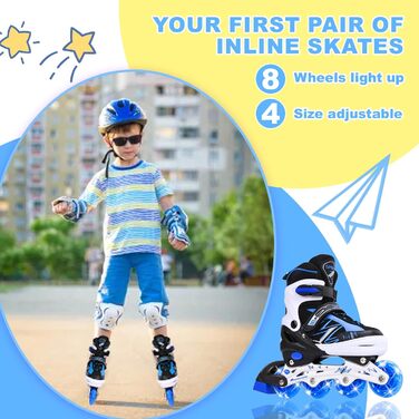 Регульовані дитячі ролики для катання на роликах, світлові колеса, чорно-синій колір, для хлопчиків та дівчаток